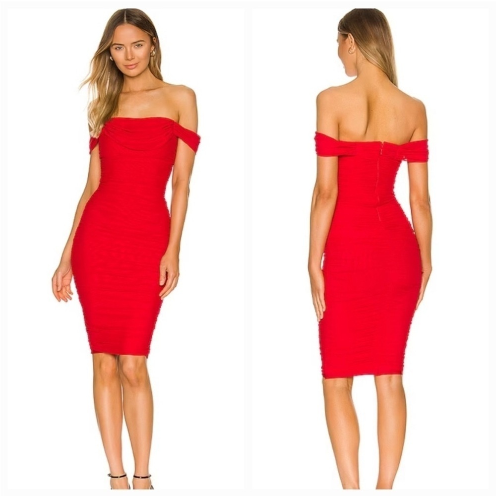 NBD Faye Ruched Strapless Red Dress